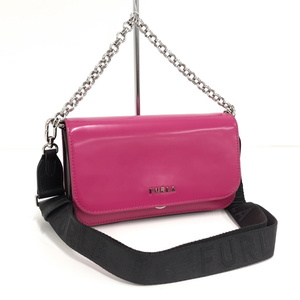 【中古】FURLA チェーンショルダーバッグ レザー ピンク BW00315