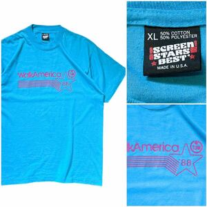 USA製 80’s 90’s SCREEN STARS スクリーンスターズ ヴィンテージTシャツ 水色 ブルー XLサイズ 1988年製 アメリカ イベント プリント