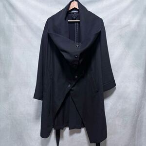 ANN DEMEULEMEESTER アンドゥムルメステール 三者混 ボリュームネック 変形 ダブルフェイス ボタン コート ジャケット size.34(S) ブラック