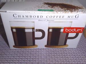 bodum ボダム　CHAMBORD COFFEE MUG 耐熱ガラス　ペア　マグカップ　コルク コースター付き　未使用品