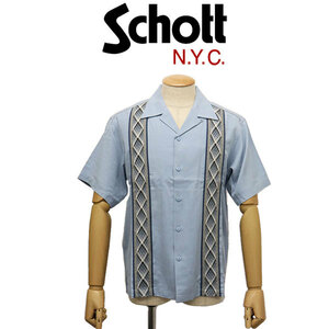 Schott (ショット) 3123014 LINE 2TONE S/S SHIRT ライン2トーン ショートスリーブシャツ 391(81)SAXE M