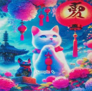 【A4】ネコ日本帝国 60 神社白猫 手描き&CG 絵画イラストオリジナル原画 Cat Empire Shrine white cat Hand drawn painting original art