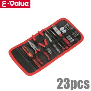 E-Value 工具セット 家庭用 ツールセット EMT-23 ツールケース付き 車載工具 事務所 常備工具 小型 コンパクト