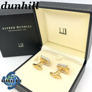 ★E06534【美品】dunhill ダンヒル/カフス/dロゴ/ゴールド×シルバー/箱・ケース付