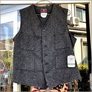 ★JOHNSON WOOLEN MILLS　ジョンソンウーレンミルズ　デッドストック　USA製　ウール ツイード ベスト　ボタン　size S　アメリカ買付★