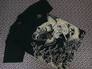 ♪CROPPED HEADS(クロップドヘッズ) 抱き鯉柄◆刺プリントTeeシャツ◆ブラック◆SIZE M 未使用新品