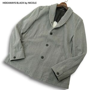 HIDEAWAYS BLACK by NICOLE ハイダウェイ ニコル 秋冬★ ヘリンボーン ショールカラー ジャケット Sz.50 メンズ　A4T13431_C#N