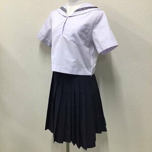 O370 (中古) 兵庫方面 校名不明 セーラー服 上下セット /160A/W66/丈54/紺3本ライン/NIKKE/半袖/夏服/制服/女子学生/中学校/学生服