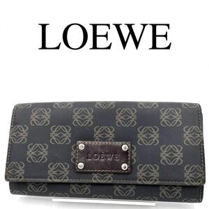 LOEWE ロエベ 長財布 アナグラム 総柄 PVC ネイビー系 ブラウン系