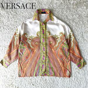 vintage ビンテージ ヴィンテージ VERSACE ヴェルサーチ ペイズリー 総柄 シャツ 長袖 襟付き シルク マルチカラー