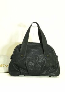 ☆美品☆ervaエルバ/ アッシュペーフランス取扱/ツーハンドルレザーハンドバッグ：黒nk322