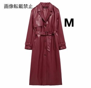 vintage ヴィンテージ レトロ フェイクレザー PU ロングコート アウター Mサイズ レディース★ZARA 好きな方に★2024 A/W 秋新作 新品★