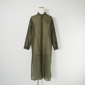 未使用 Ameri アメリ SHEER SHIRT DRESS シアーシャツワンピース ドレス ノーカラー ロング 長袖 透け感 カーキ