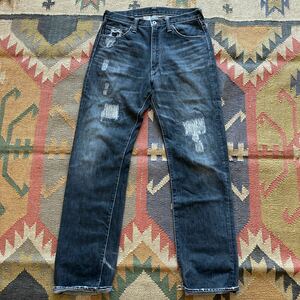 00s POST ポストオーバーオールズ デニム パンツ ブラック 黒 ダメージ (検索 Levis 501 505 517 先染め 後染め ビンテージ 90s USA製 lvc