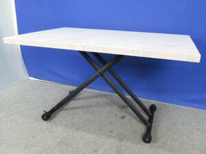 ガス圧昇降式テーブル 120×80 高さ10～71.5cm ダイニングテーブル リビングテーブル ローテーブル 大理石調天板 