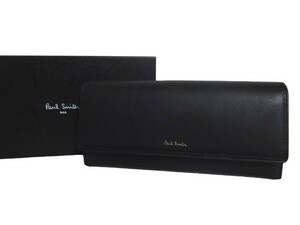 新品未使用 正規品 ポールスミス Paul Smith 長財布 かぶせ長財布 ダブルステッチディテール 牛革 ブラック BPW096-10 レディース