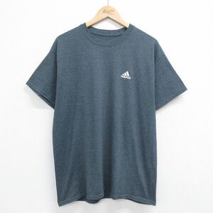 XL/古着 アディダス adidas 半袖 ブランド Tシャツ メンズ ワンポイントロゴ 紺 ネイビー 霜降り 23aug26 中古