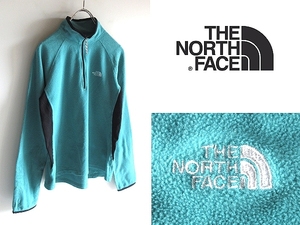 THE NORTH FACE ノースフェイス ロゴ刺繍 切替 ハーフジップ ハイネック フリース プルオーバージャケット L エメラルドグリーン ブラック