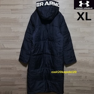 XL 新品 UNDER ARMOUR アンダーアーマー ロゴ メンズ 中綿 ベンチコート ブラック 未使用 ロングコート 防寒 保温 野球 サッカー ラグビー