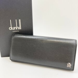 A) dunhill ダンヒル REEVES リーブス L2XR10A 二つ折り長財布 ウォレット カーフスキン ブラック 黒 小銭入れ有 ※中古 箱付き