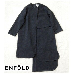 ENFOLD エンフォルド*アシンメトリーワンピース*長袖*ウール*黒*ブラック*変形デザイン*クルーネック*サイズ36*プルオーバー