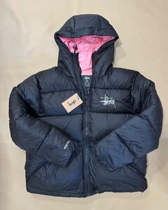 STUSSY ステューシー ダウンジャケット フード付き 2XL メンズ ピンク/ブラック 防寒着 防風 冬服 暖かい 厚手