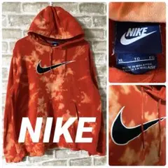 NIKE メンズXL パーカーブリーチ加工　タイダイ　ビッグロゴ ナイキ　赤