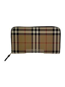 BURBERRY◆長財布/レザー/ラウンドジップウォレット/ラウンドファスナー/BEG/チェック/ヴィンテージチェック