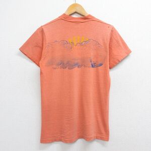 【50%OFF】S/古着 半袖 ビンテージ Tシャツ メンズ 70s 雲 胸ポケット付き コットン クルーネック オレンジ系 23jul22 中古 5OF