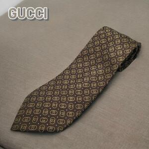 GUCCI グッチ ネクタイ 総柄 GGロゴ柄 シルク ブラウン