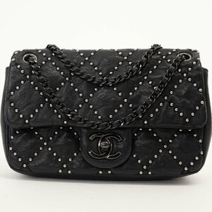 シャネル スタッズ ミニ マトラッセ チェーンショルダーバッグ ブラック アンティークシルバー金具 レディース CHANEL 中古