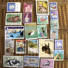 ウサギが図柄の世界の切手２２種！貴重！癒されます！使用済切手