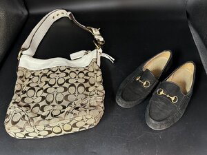 〓 【GUCCI グッチ ローファー ホースビッド35 1/2C スエード ブラック コーチ ショルダーバッグ セット レディース 】HO10225