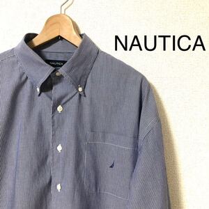 NAUTICA ノーティカ　刺繍ロゴ入 ストライプ シャツ　ネイビー　長袖