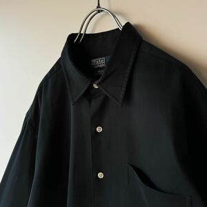 【1円スタート】POLO ポロ ラルフローレン 長袖シャツ Lサイズ MARLOWE リネン シルク ブラック 黒 無地 caldwell clayton ビンテージ