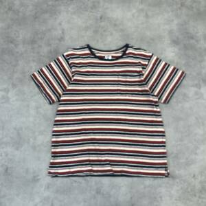 GQ209◇South2West8 : コットン/リネン ボーダー柄 ポケットTシャツ◇M◇ サウス2ウエスト8