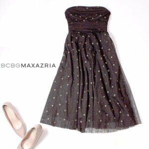 ☆☆ 美品 BCBGMAXAZRIA ビーシービージーマックスアズリア ☆☆ 可愛いラメドット柄 チュール ベアトップ ドレスワンピース XS 22C09