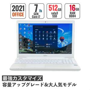 ハイエンドi7【メモリ16GB+新品SSD512GB/Core i7-7700HQ】Windows11/Office2021/Bluetooth/Webカメラ/Wi-Fi/人気富士通ノートパソコン