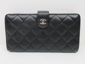 【正規品】CHANEL シャネル マトラッセ ラムスキン 二つ折り長財布 ブラック シルバー金具 1K25 CB2