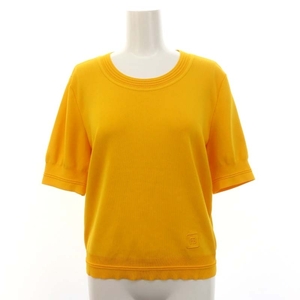 フォクシー ブティック FOXEY BOUTIQUE Knit Top Austin 半袖ニット カットソー Uネック ロゴ 42 L オレンジ /AT ■OS レディース