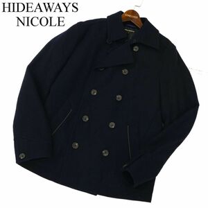 HIDEAWAYS NICOLE ハイダウェイ ニコル 秋冬 中綿★ メルトン ウール Pコート Sz.48　メンズ ネイビー　C3T10746_B#N