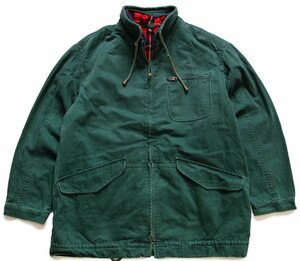 ★90s GAPギャップ スタンドカラー タータンチェック ライナーベスト付き コットン キャンバス フィールドコート 緑★オールド ジャケット