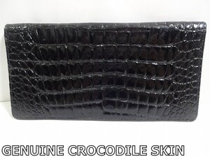 X4I032◆本物◆ シャイン クロコダイル スキン GENUINE CROCODILE SKIN ブラック 小銭入れなし 札入れ 長財布