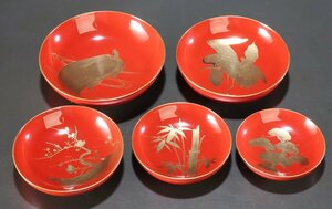 【夢讃岐】時代逸品／ 木製漆器　蒔絵　酒杯揃　Φ160-105 ux099