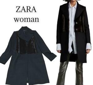 ZARA 美品 フェイクファー チェスターコート　ロング　Sサイズ ブラック