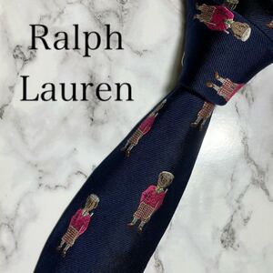 Ralph Lauren ラルフローレン　ネクタイ　ゴルフ　ポロベア　紺　ネイビー　スーツ　シルク　光沢　ジャガード