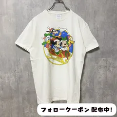 古着 used　Disney　ディズニー　半袖プリントデザインTシャツ　白　ホワイト　ミッキーマウス　ミニー　クリスマス　レトロ