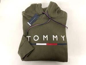 TOMMY トミーヒルフィガー メンズ パーカー M カーキ ロゴ 裏起毛