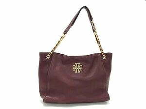 1円 ■美品■ TORY BURCH トリーバーチ レザー チェーン トートバッグ ショルダー 肩掛け レディース ボルドー系 FD0306