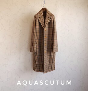 超高級 12万 新品同様 希少 Aquascutum おしゃれモダンチェックロングコート アクアスキュータム めちゃ可愛スタイル 大人気チェック